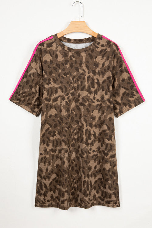 Leopard T Shirt Mini Dress With Pockets