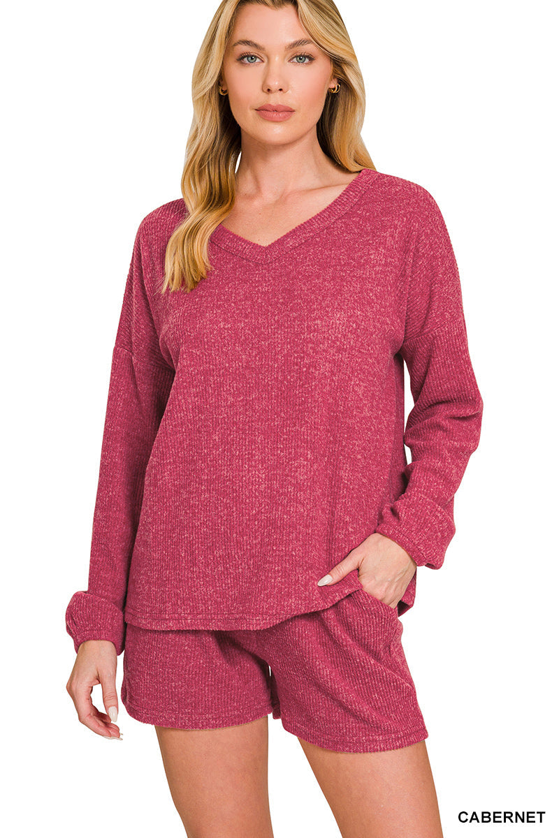 Ribbed Long Sleeve Shortie Set Zenana New RTS