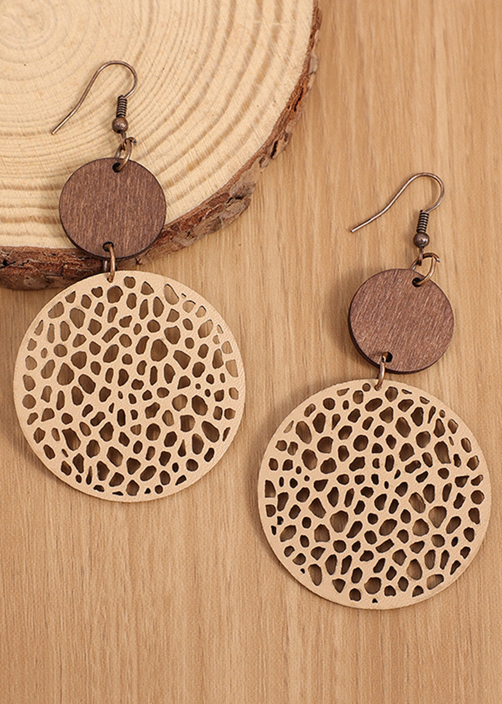 Khaki Hollow Out Wooden Earrings RTS