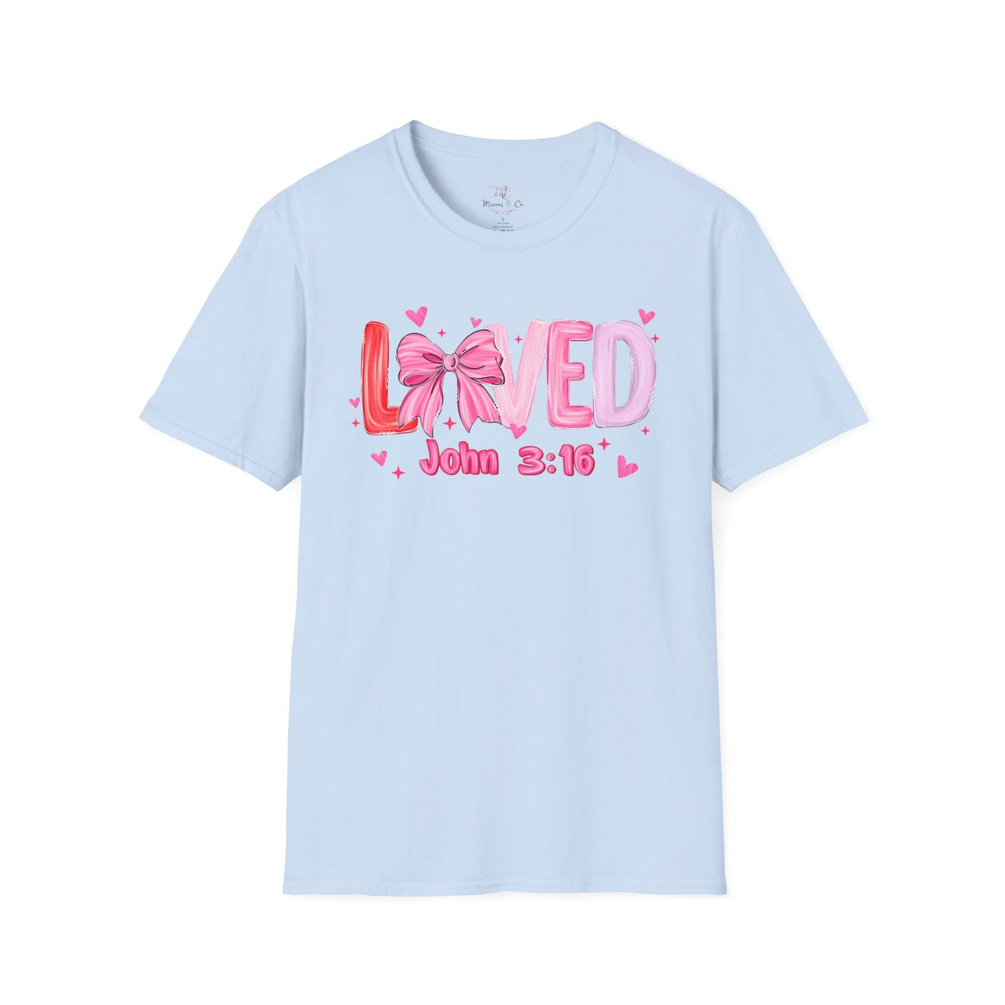Loved John 3:16 Tee — Pink Bow Christian Faith Valentine Shirt