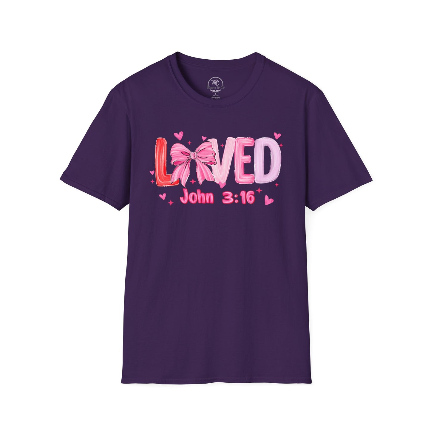 Loved John 3:16 Tee — Pink Bow Christian Faith Valentine Shirt
