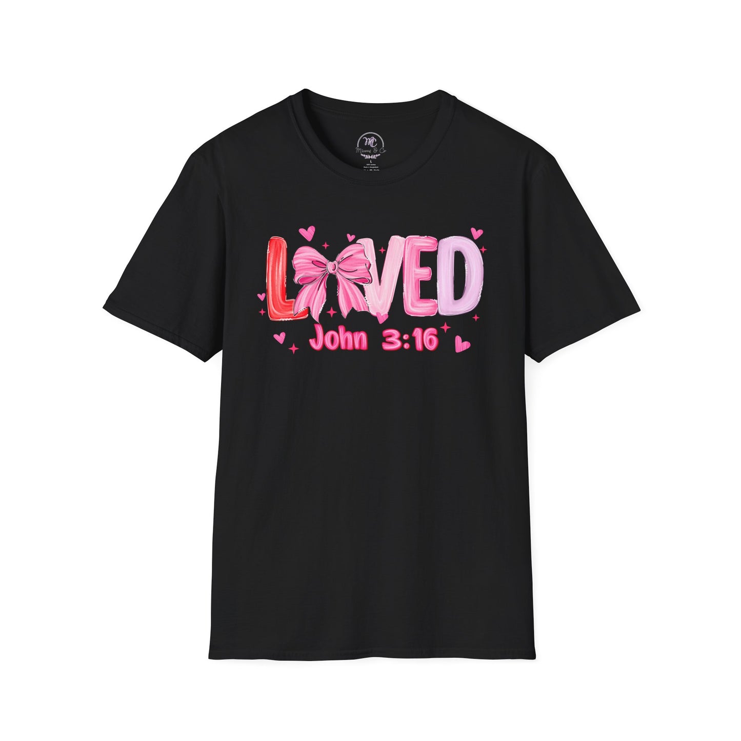 Loved John 3:16 Tee — Pink Bow Christian Faith Valentine Shirt