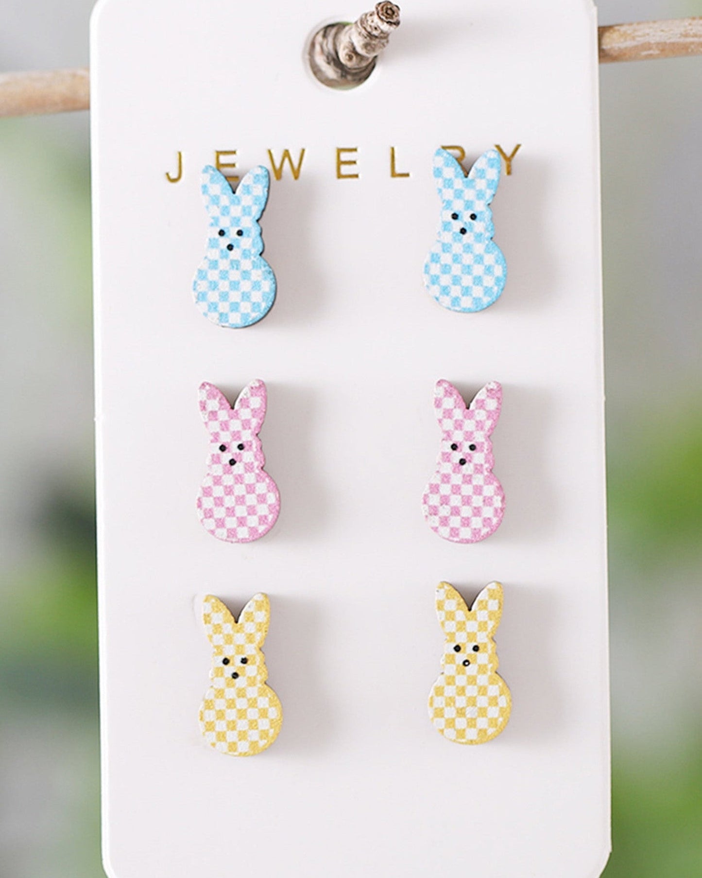 3 Pairs Bunny Plaid Studs FB