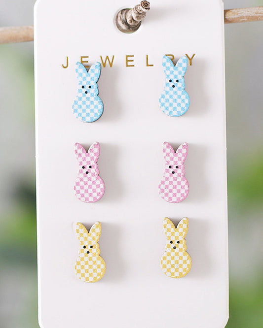 3 Pairs Bunny Plaid Studs FB