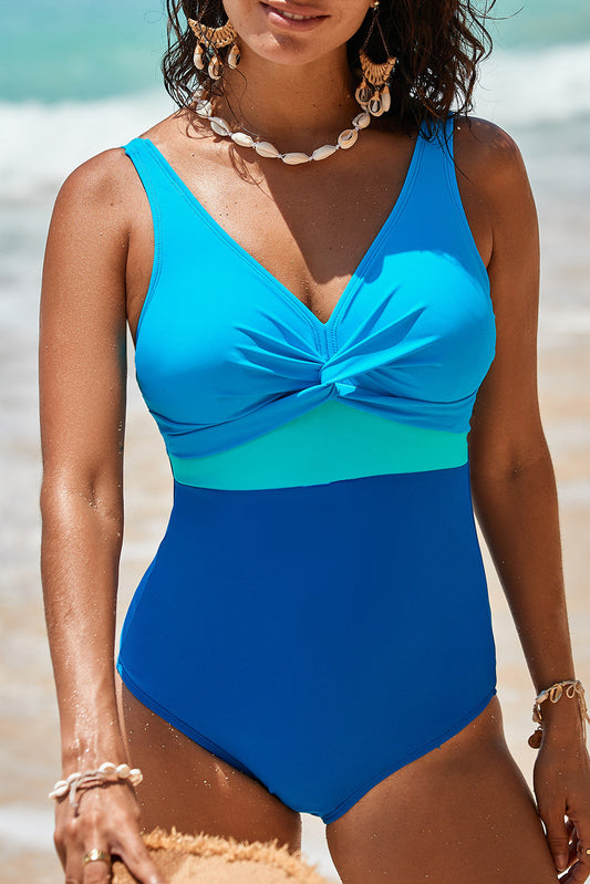 Blue Twisted One Piece Swim Suit FB