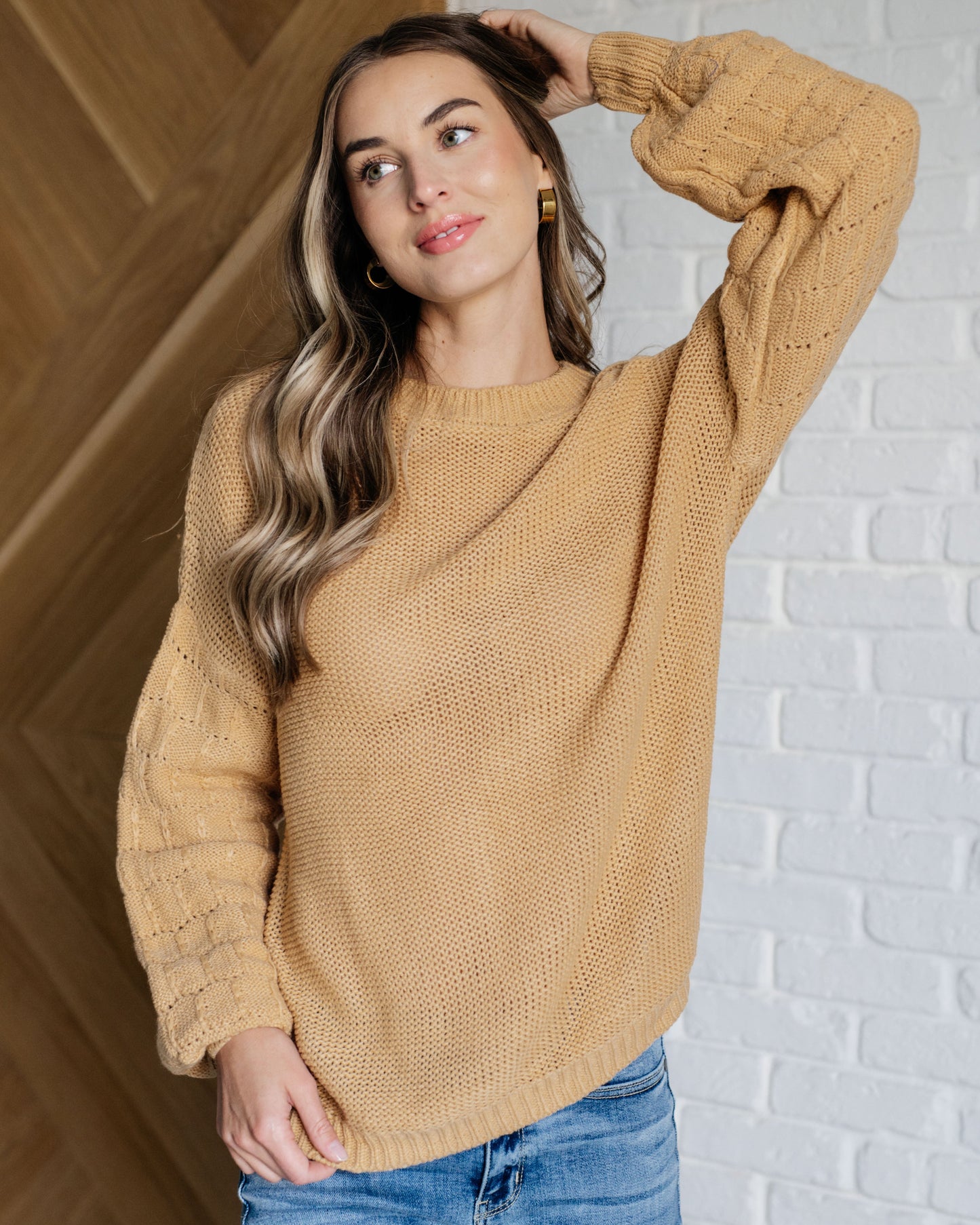 Bubbly Personality Bubble Sleeve Sweater in Wheat