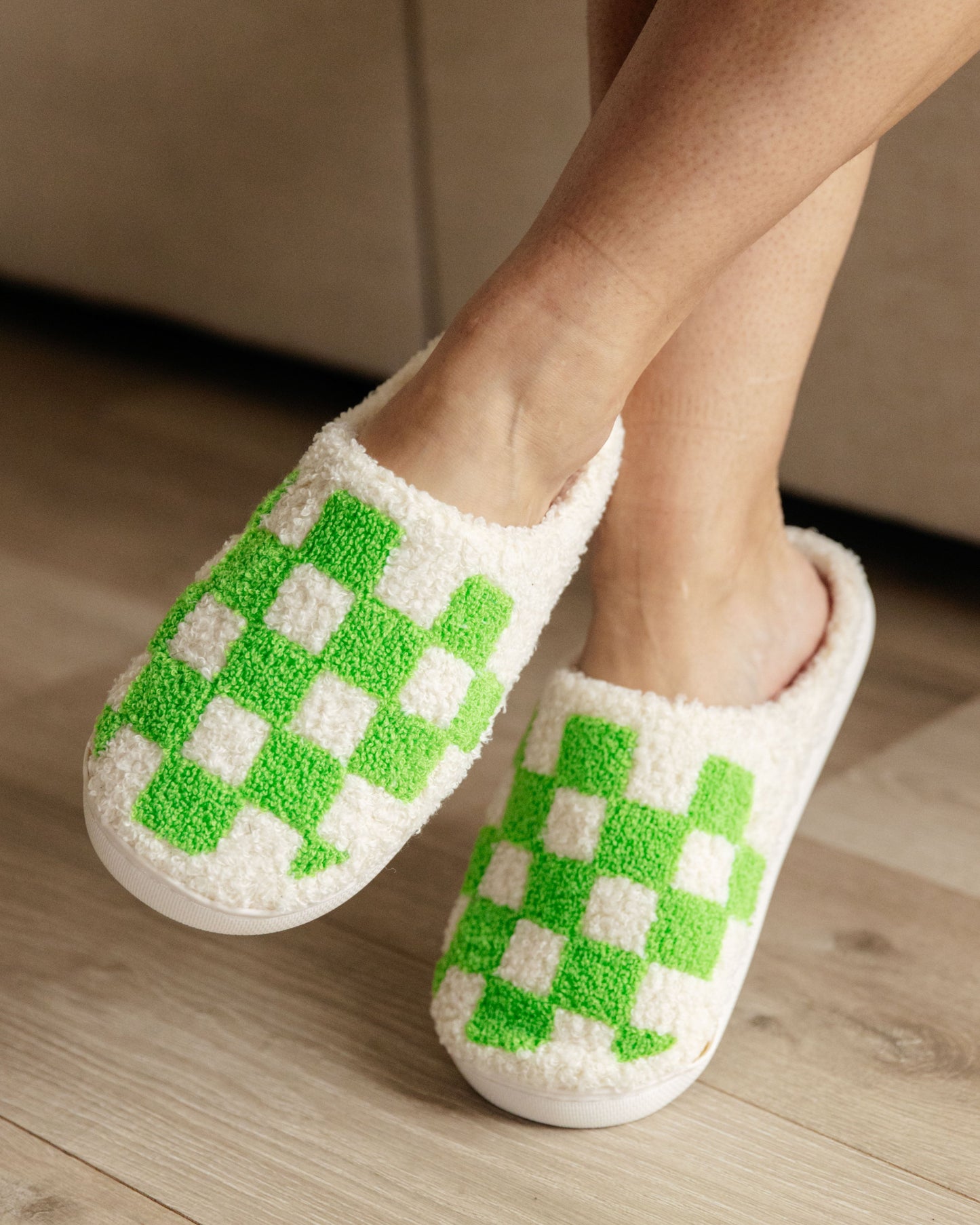 Checked Out Slippers in Green