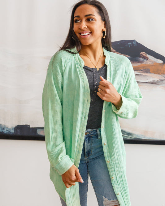 Corey Button Up Top In Vintage Green