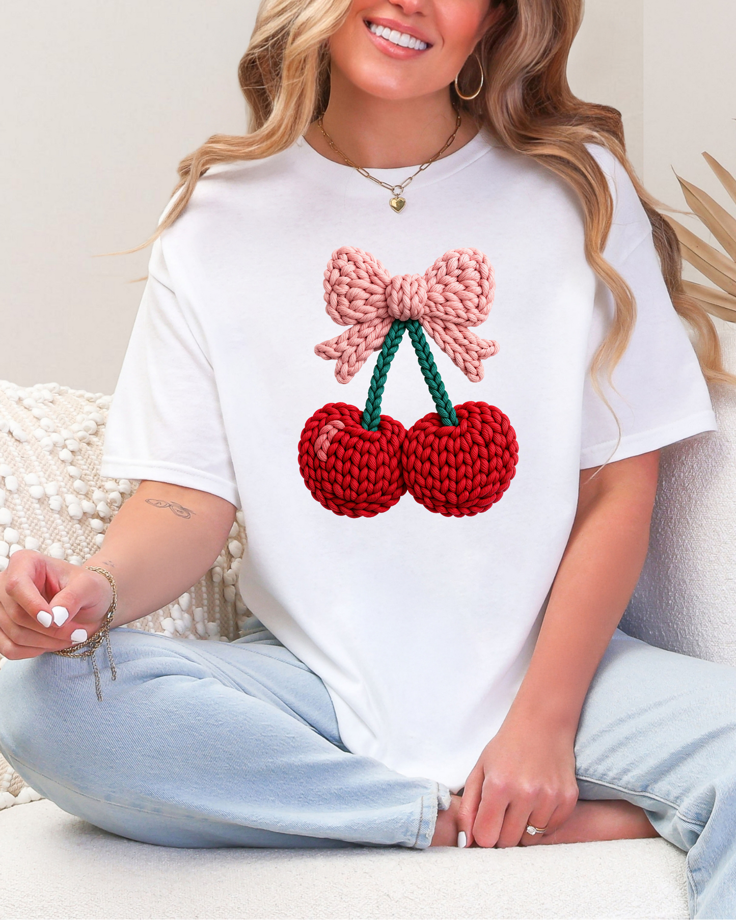 Crochet Cherry Graphic Tee and Sweatshirt