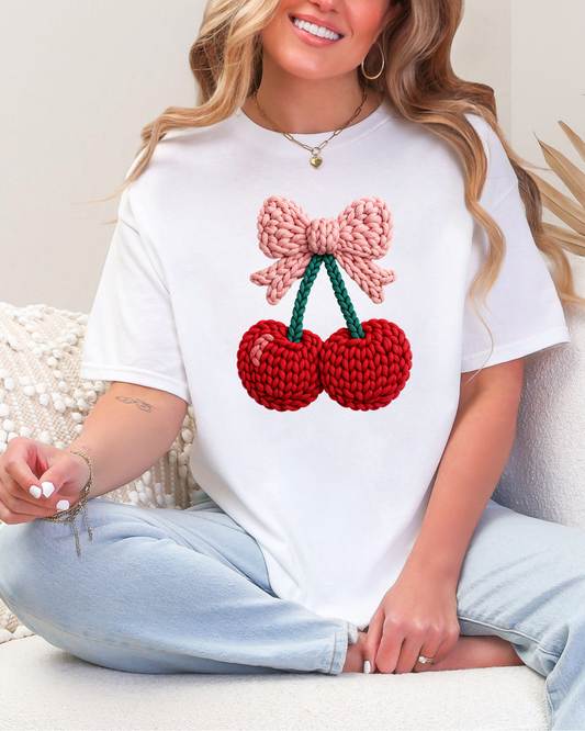 Crochet Cherry Graphic Tee and Sweatshirt
