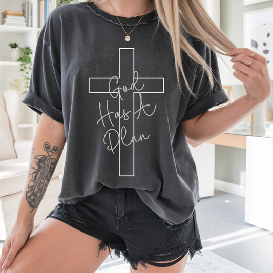 God Has a Plan Graphic Tee – Front & Back Faith Design