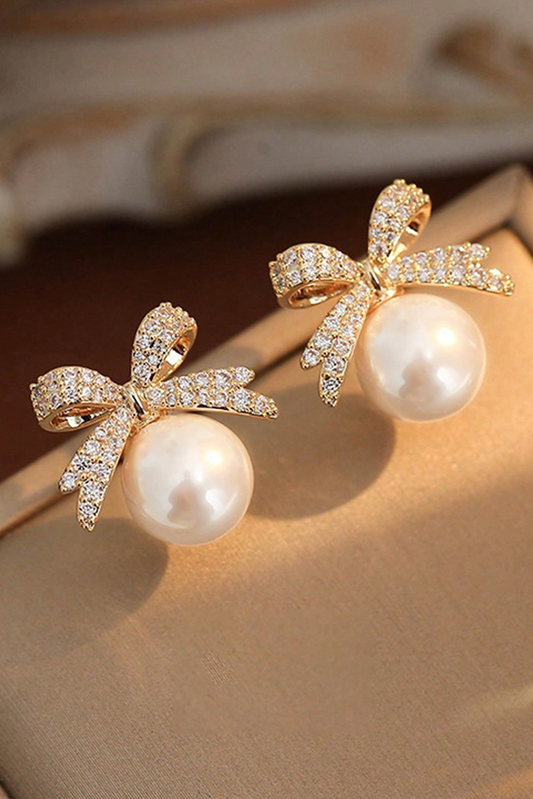 Gold Rhinestone Pearl Earrings FB