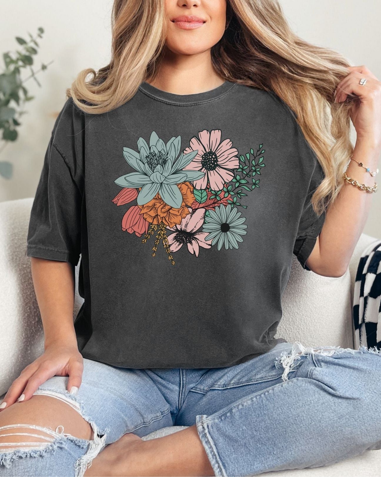 Charcoal Floral Graphic Tee