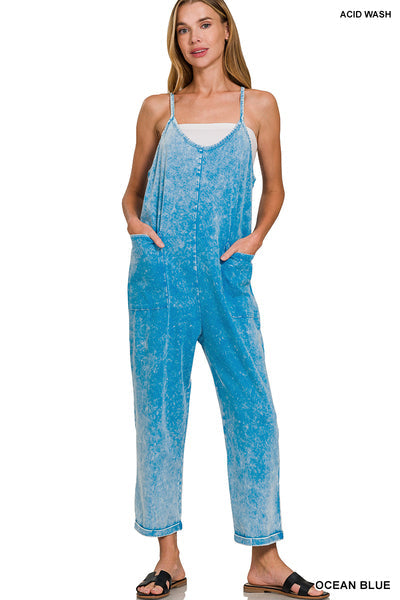Washed Spaghetti Strap Overalls Zenana