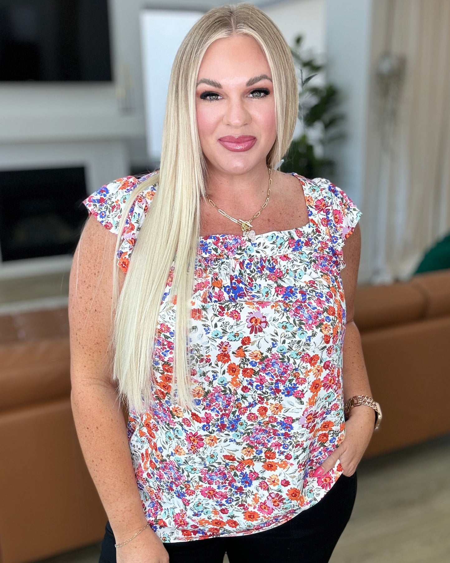 Take A Risk Floral Square Neck Top