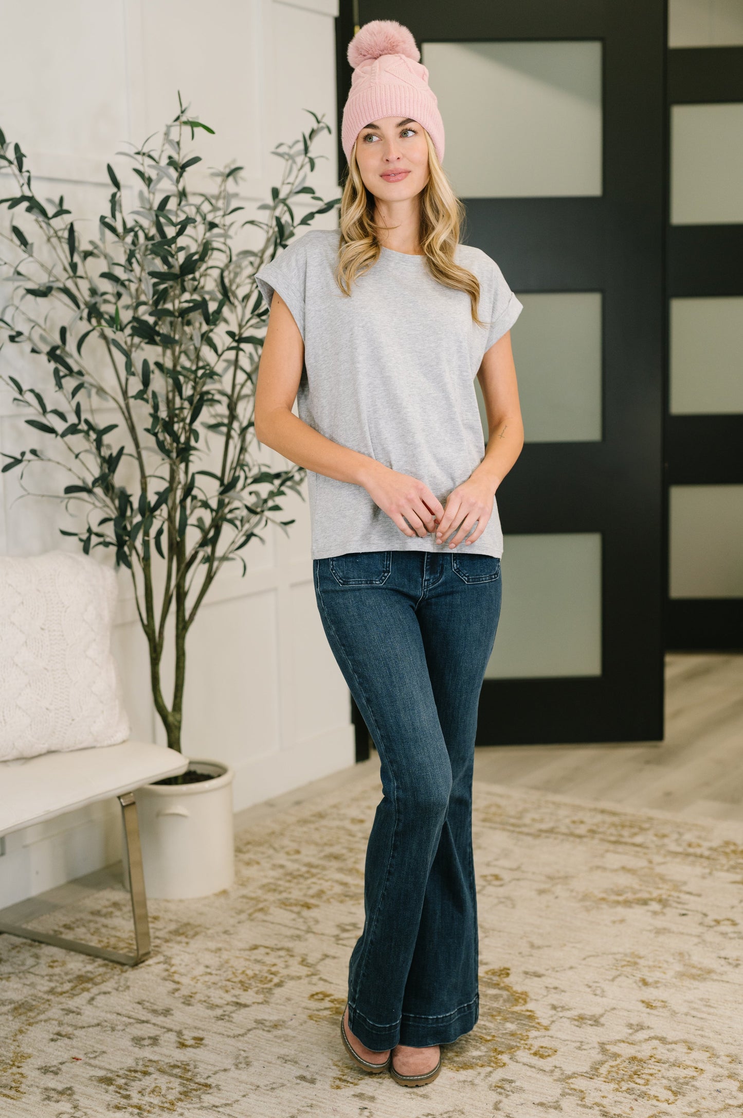 It Starts Here Basic Rolled Sleeve Tee in Grey