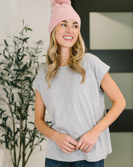 It Starts Here Basic Rolled Sleeve Tee in Grey