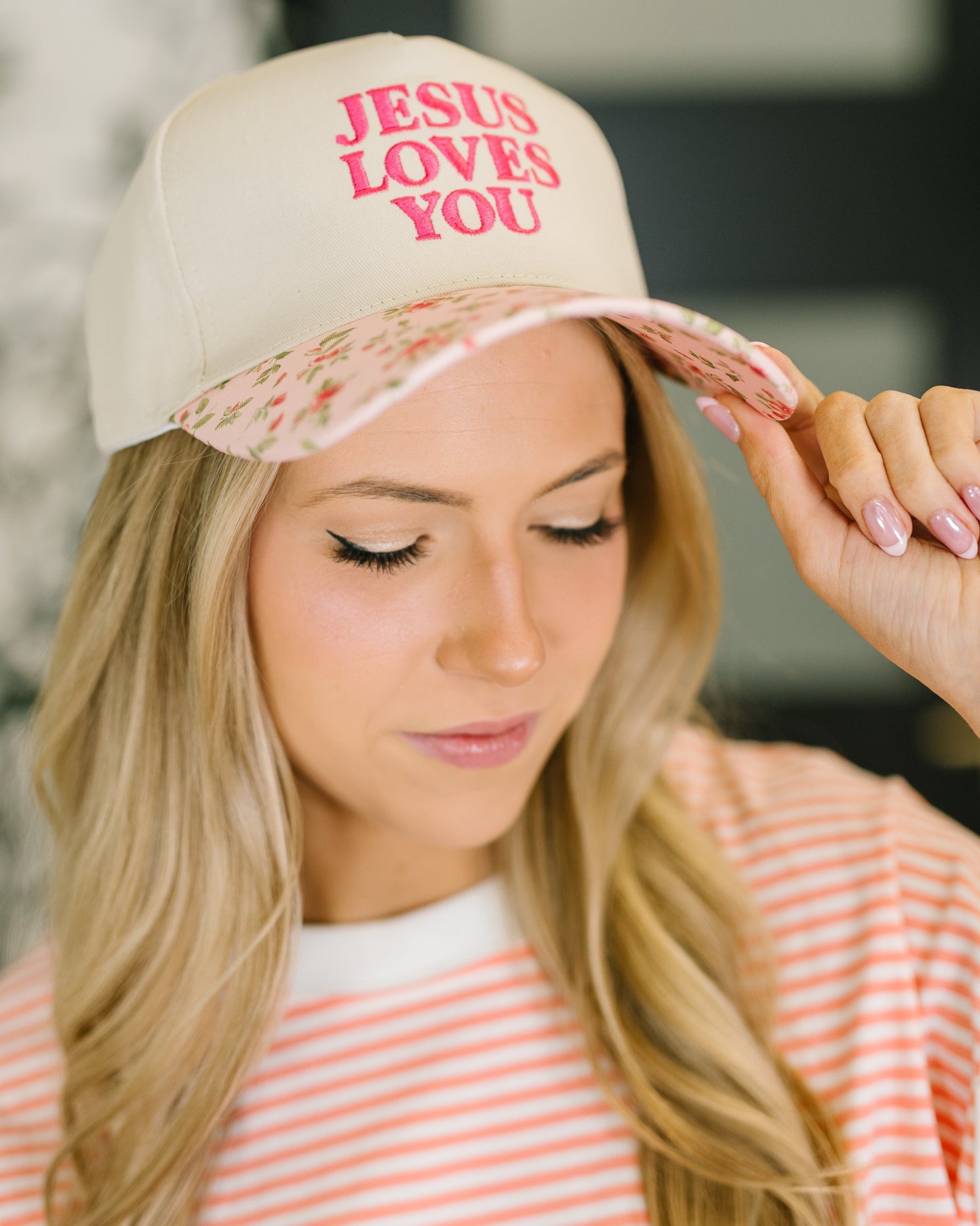 Jesus Loves You Canvas Floral Hat