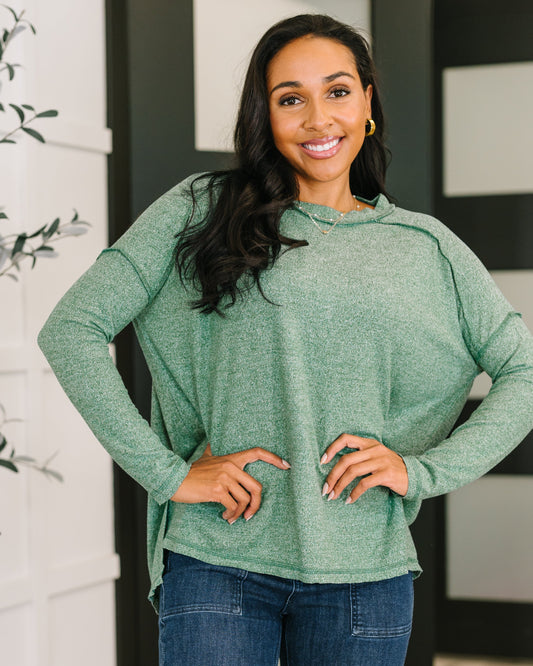 Mellow Mood Heathered Pullover in Dark Green