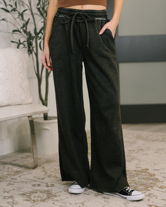 Nights Like This High Waist Palazzo Sweats in Ash Black