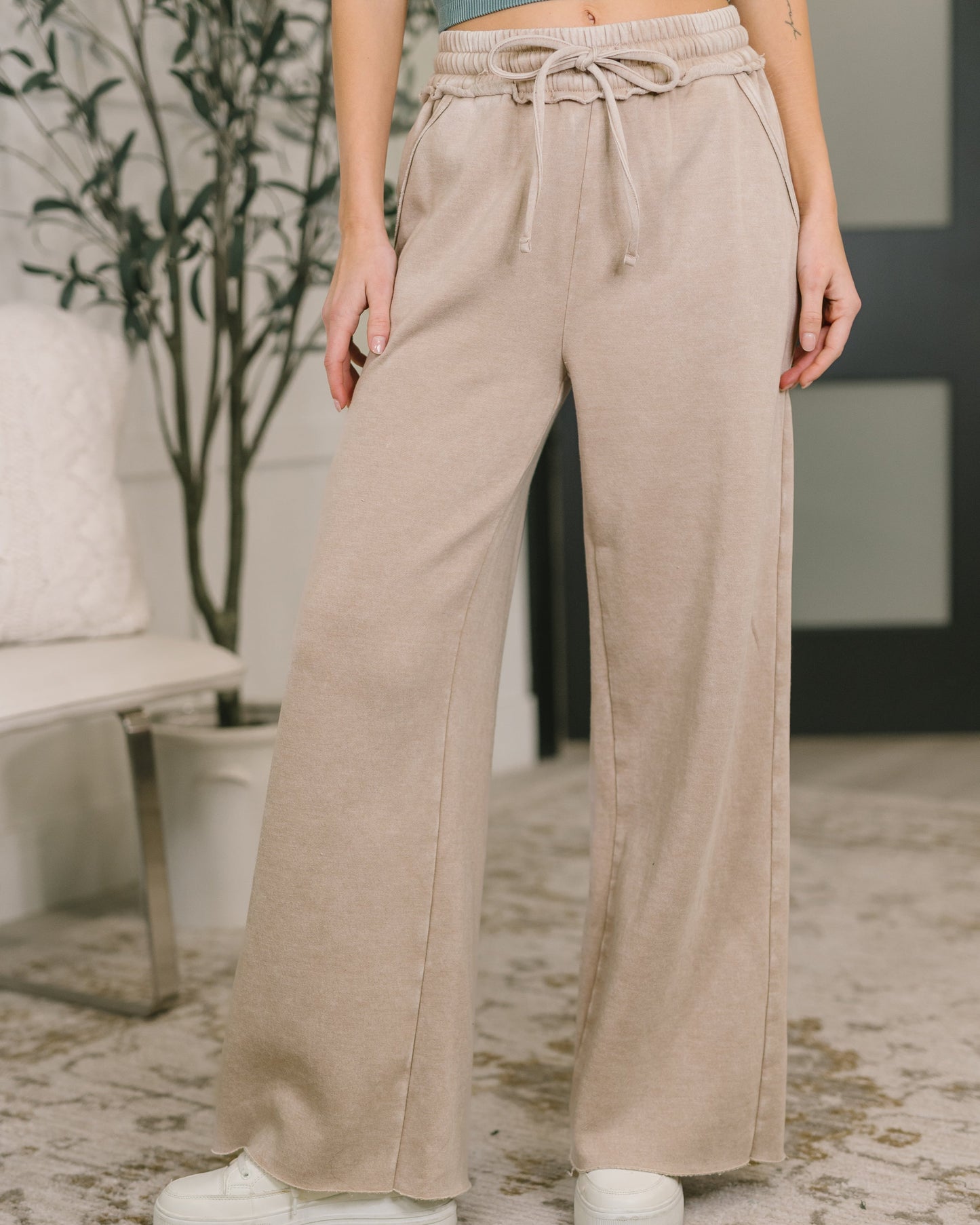 Nights Like This High Waist Palazzo Sweats in Ash Mocha