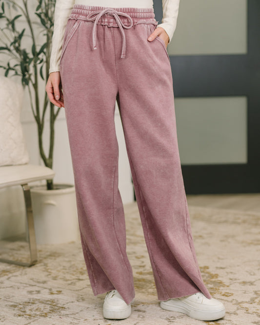 Nights Like This High Waist Palazzo Sweats in Light Rose