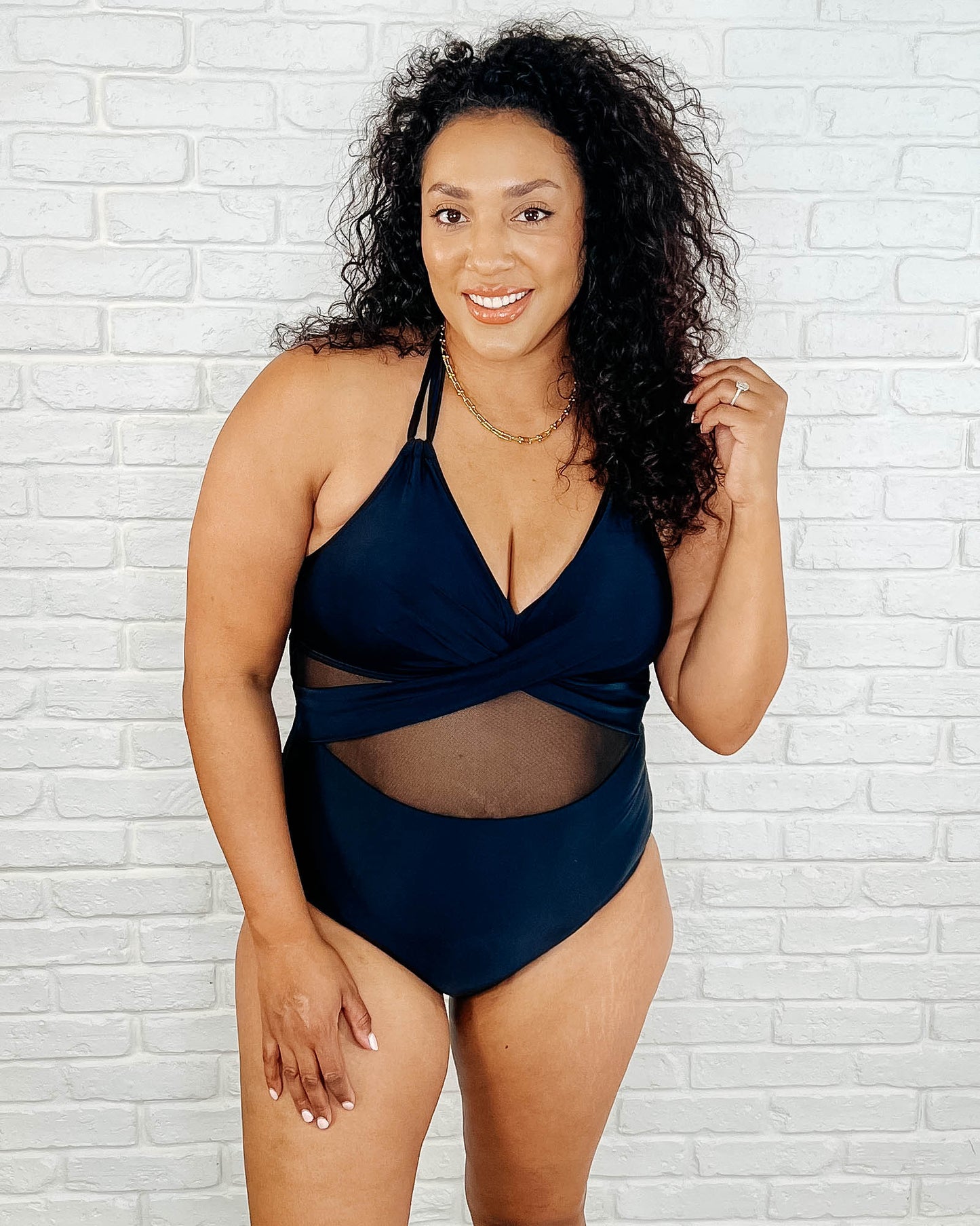 Palma Mesh Detail Halter Swimsuit