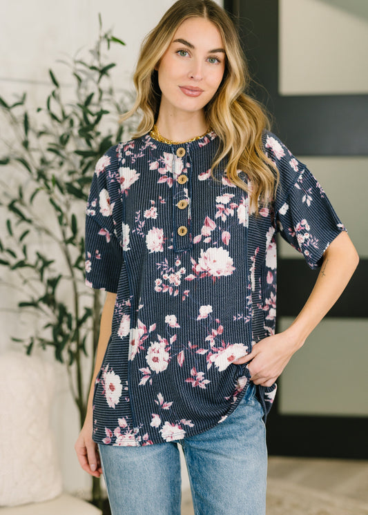 Really Simple Floral Henley Top- 3/3/2026 NEW
