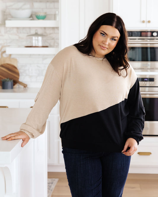 Split Decision Color Block Cargo Sleeve Top