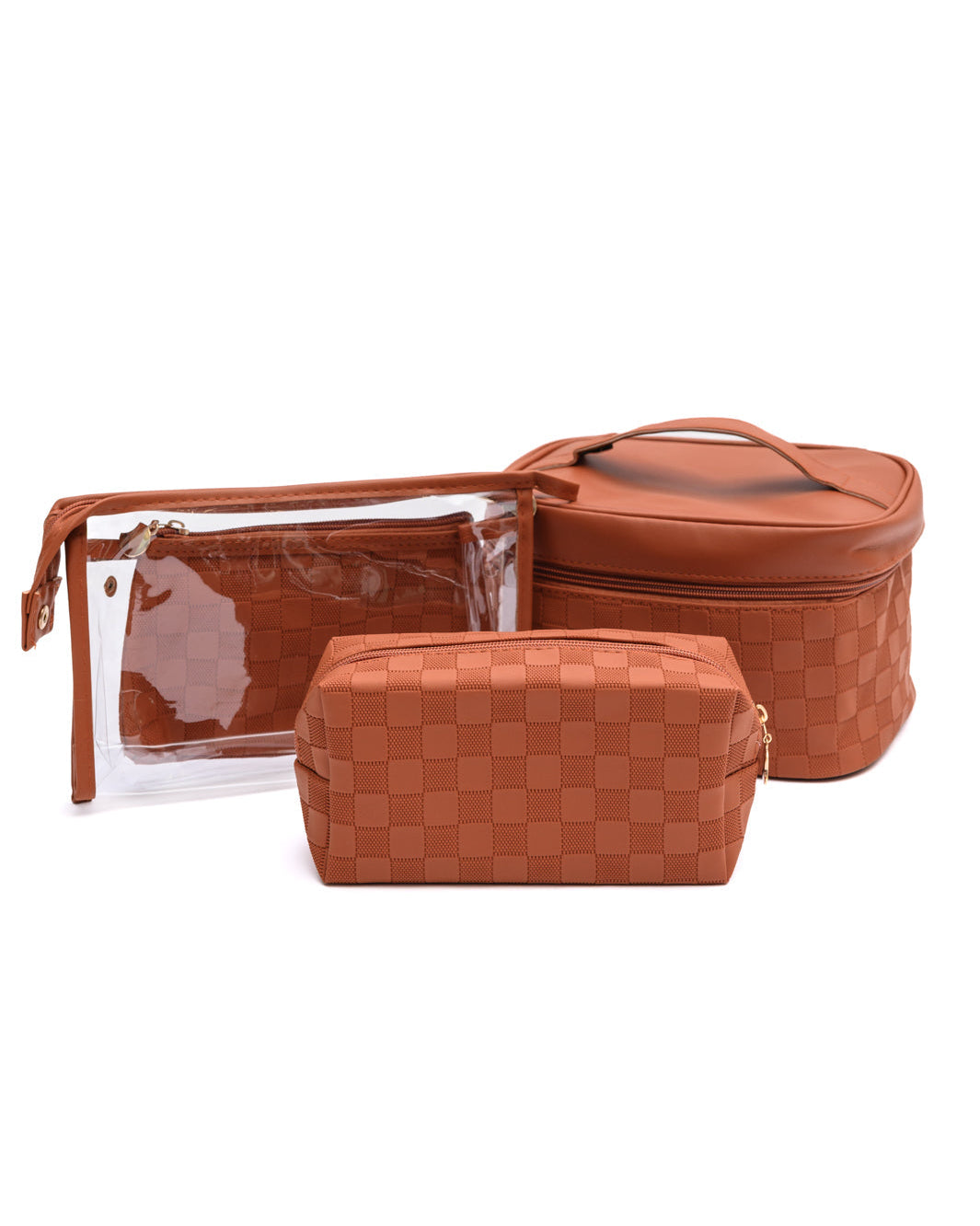 Subtly Checked Cosmetic Bags set of 4 in Brown