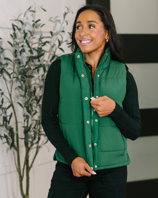 That's What I'm Talkin' About Puffer Vest in Hunter Green