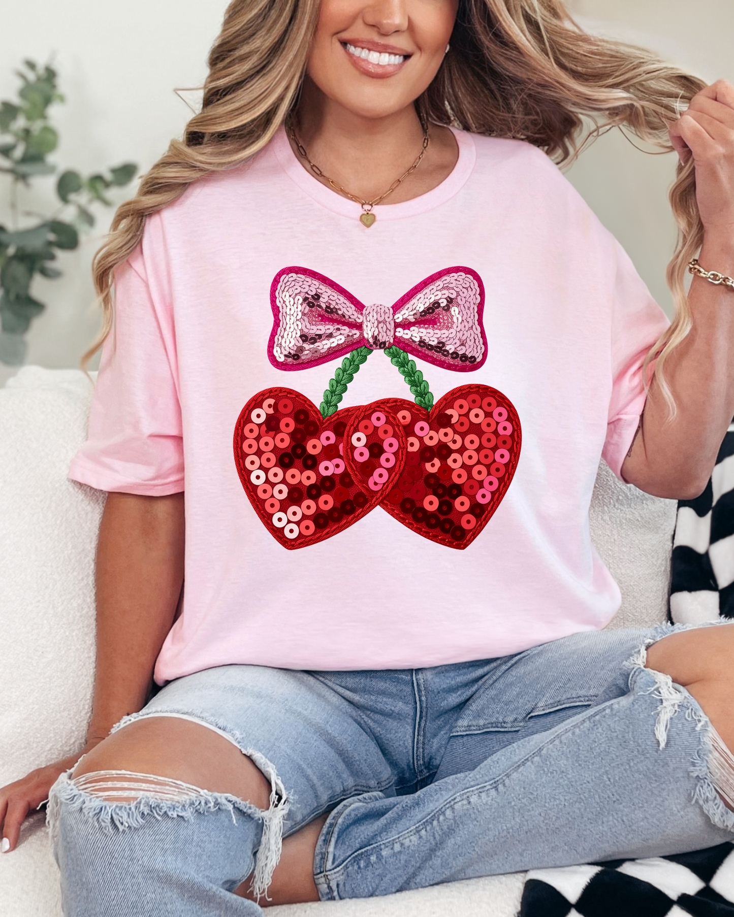 Valentines Day Cherry Graphic Tee and Sweatshirt