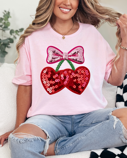 Valentines Day Cherry Graphic Tee and Sweatshirt