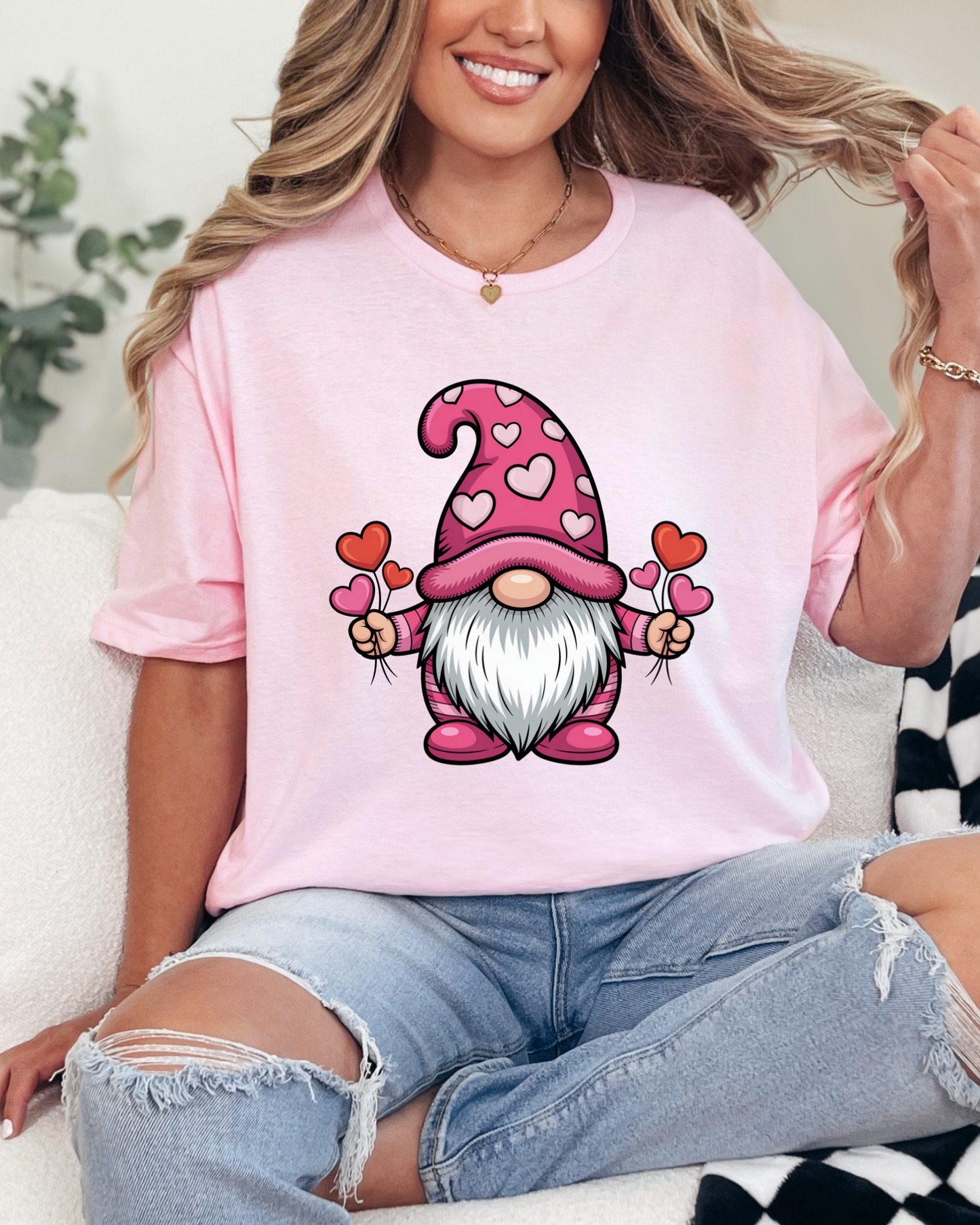 Valentine Gnome in Pink Graphic Tee and Sweatshirt