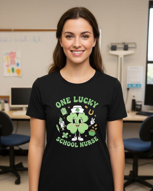 One Lucky School Nurse T-Shirt — Cute Clover Nurse St. Patrick’s Day Tee for School Nurses