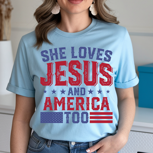 She Loves Jesus and America Too Graphic Tee